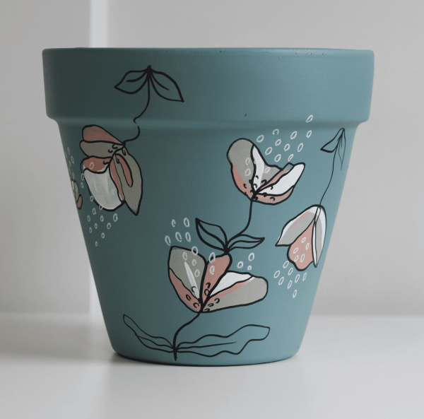 Sage Green Floral Plant Pot